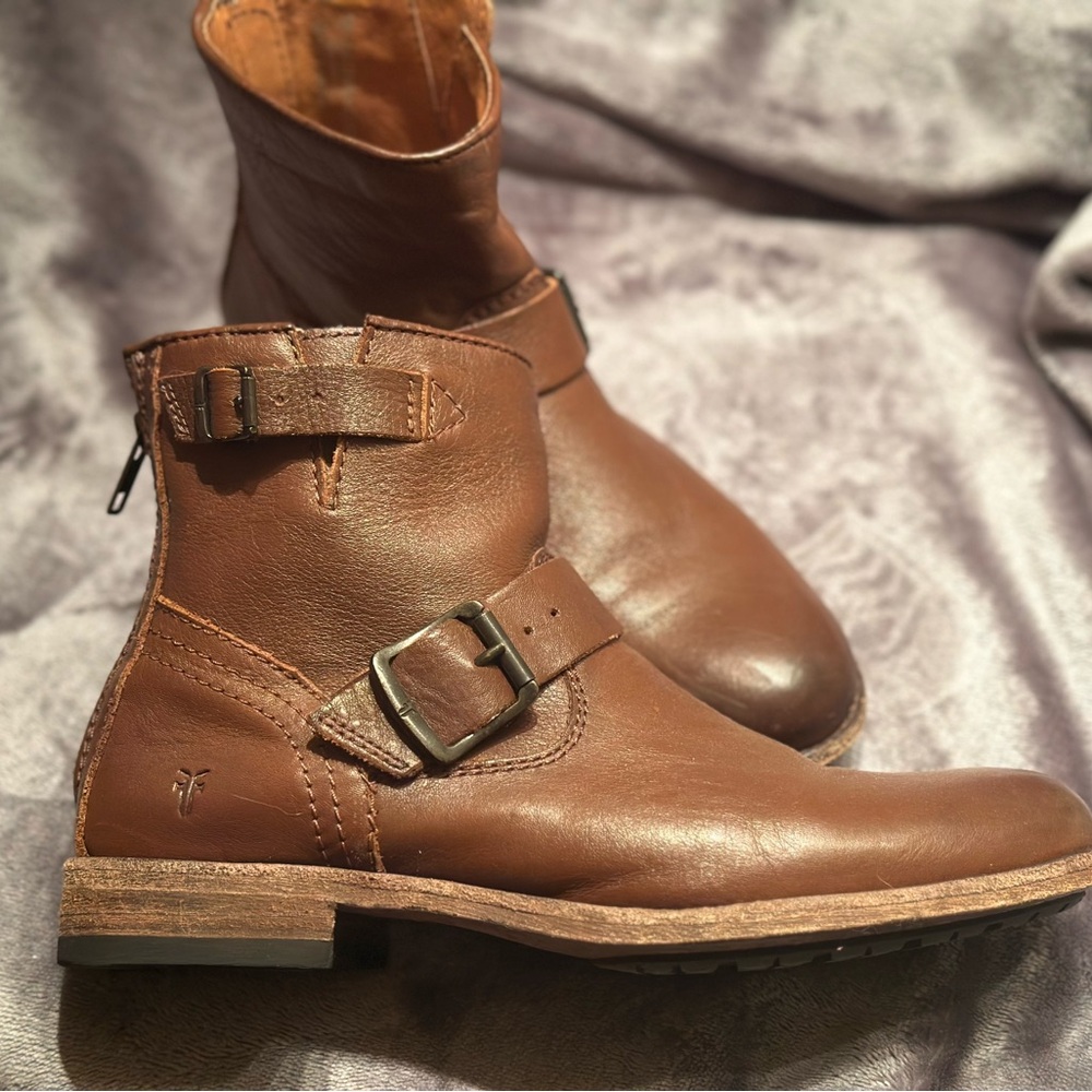 Frye Women's Buckle Strap Brown Leather Boots